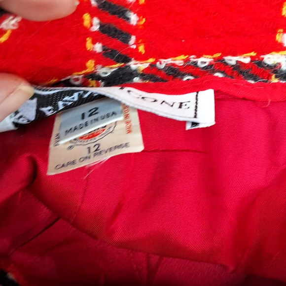 Evan Piccone red boucle vintage kick pleat skirt 8-12 - Picture 2 of 16